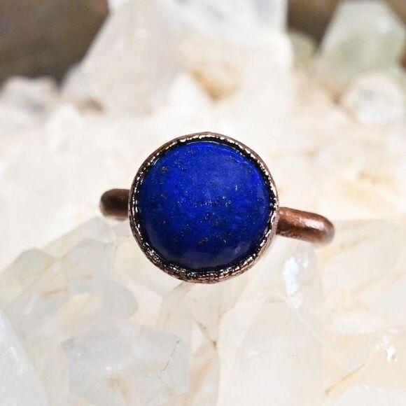 Lapis Lazuli Round Cabachon Electroformed Copper Ring - Picture 1 of 4